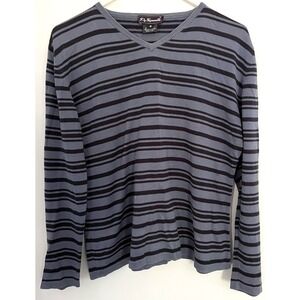 F‎ by Faconnable Sweater Mens M Gray Striped V Neck Pima Cotton Made Italy EUC